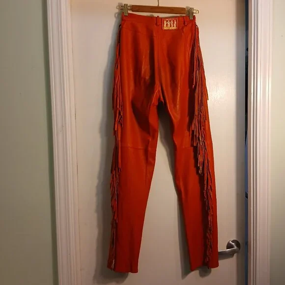 Fiorucci 1980 Vintage Red Leather Fringe Safety Jeans * Edgy Western * Sz 28 - Picture 13 of 14